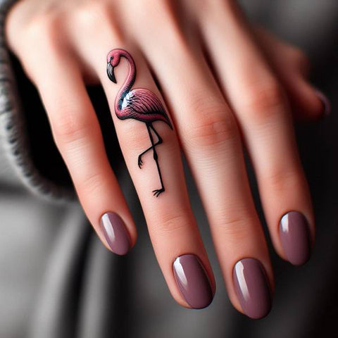 Flamingo Finger Tattoo 2