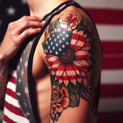Floral American Flag Tattoo 1