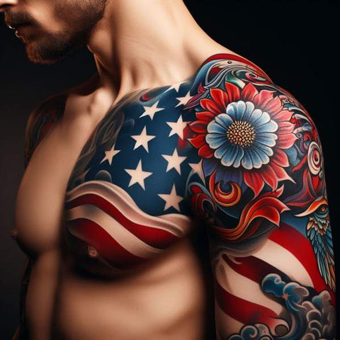 Floral American Flag Tattoo 2