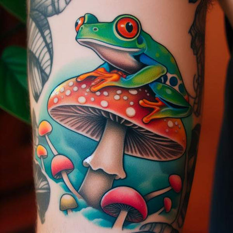 Frog On Mushroom Tattoo 2