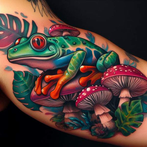 Frog On Mushroom Tattoo 3