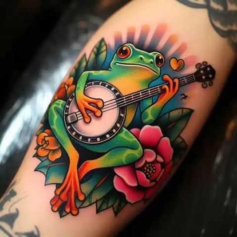 Frog Playing Banjo Tattoo 2