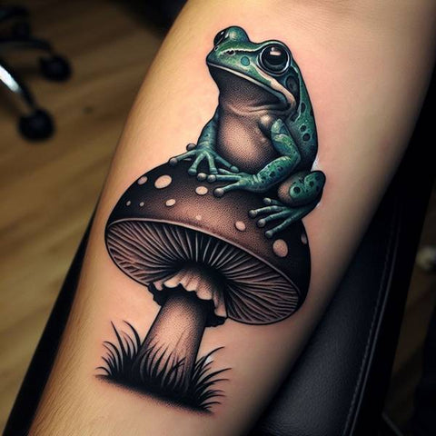 Frog on Mushroom Tattoo 1