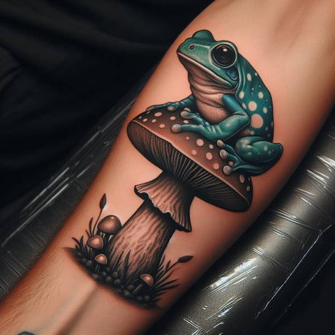 Frog on Mushroom Tattoo 2