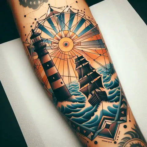 Geometric Lighthouse Tattoo 1