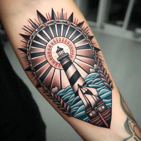 Geometric Lighthouse Tattoo 2