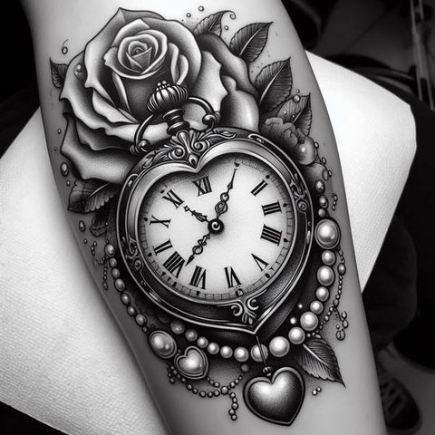 Heart Clock and Rose Tattoo 2