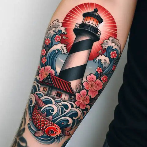 Japanese Lighthouse Tattoo 1