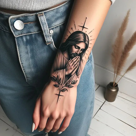 Jesus Praying Hands Tattoo 1