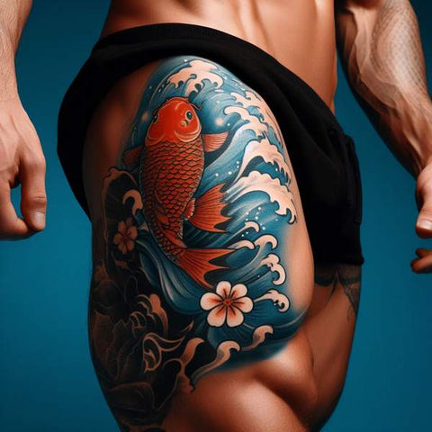 Koi Fish Thigh Tattoo