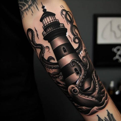 Kraken Lighthouse Tattoo 1