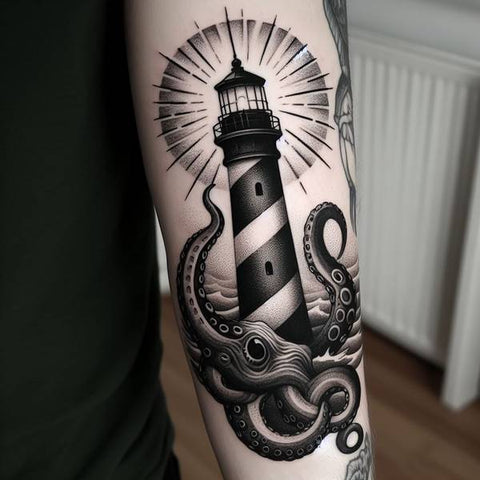 Kraken Lighthouse Tattoo 2