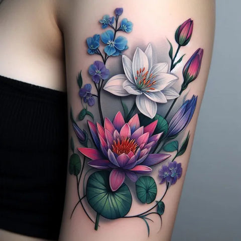 Larkspur And Water Lily Tattoo