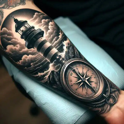 Lighthouse Compass Tattoo 1