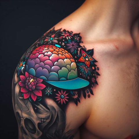 Premium Photo | Meticulous Line Work Stunning Shoulder Tattoo Of Flowers