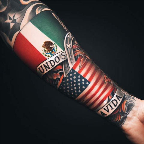 Mexican And American Flag Tattoo 1