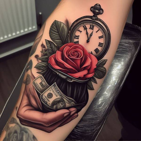 Money Rose and Clock Tattoo 2