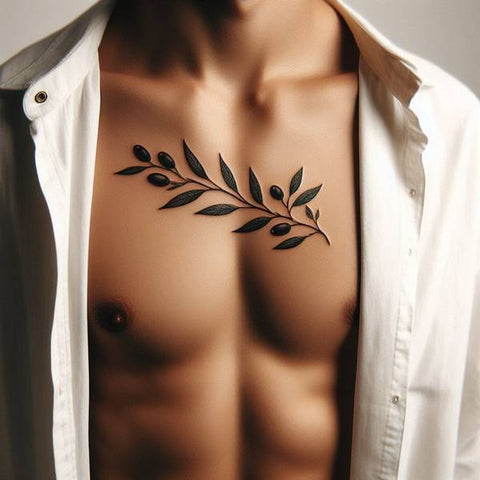 Olive Branch Chest Tattoo 1