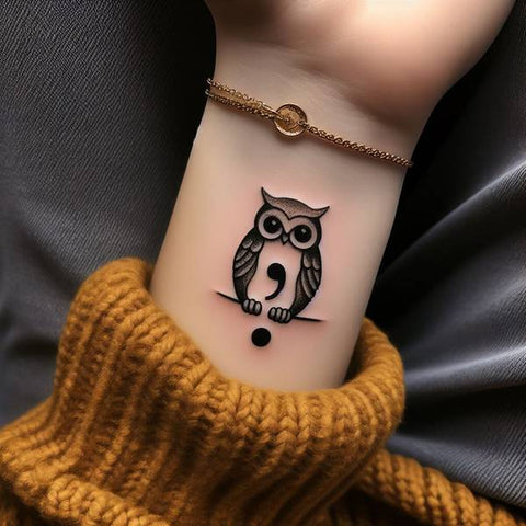 Owl Semicolon Tattoo 1