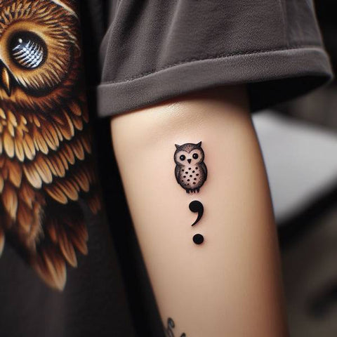 Owl Semicolon Tattoo 2