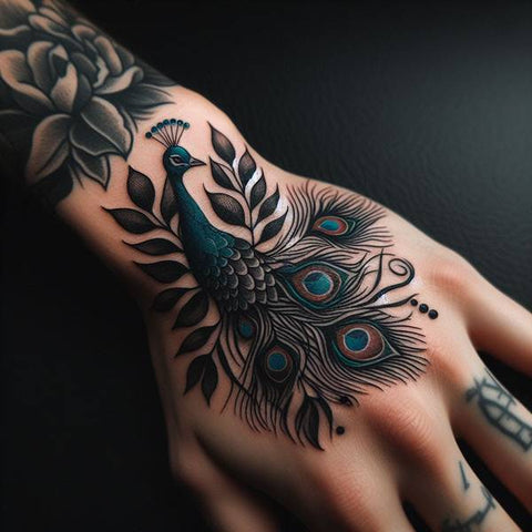 Peacock Hand Tattoo
