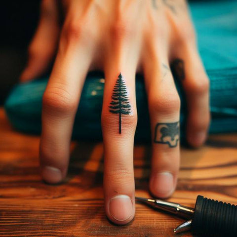 Pine Tree Finger Tattoo