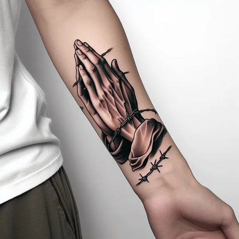 Praying Hand Barbed Wire Tattoo 2