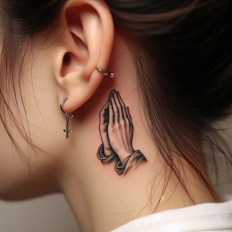 Praying Hands Tattoo Behind the Ear 2