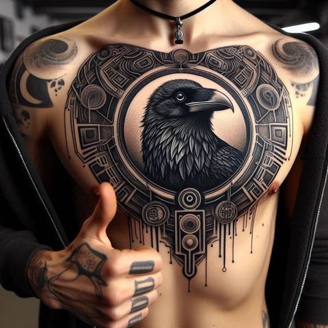 Raven Chest Tattoo 2