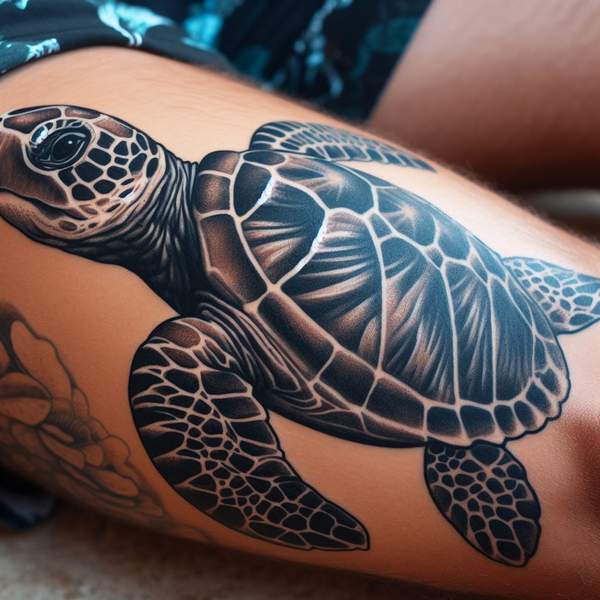 Realistic sea turtle tattoo 2