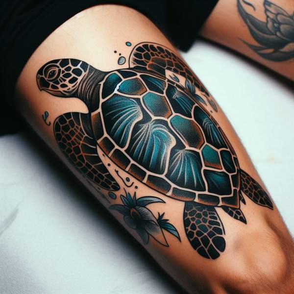 Sea Turtle Tattoo on Thigh