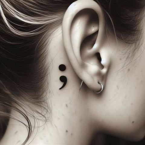 Semicolon Tattoo Behind the Ear 1