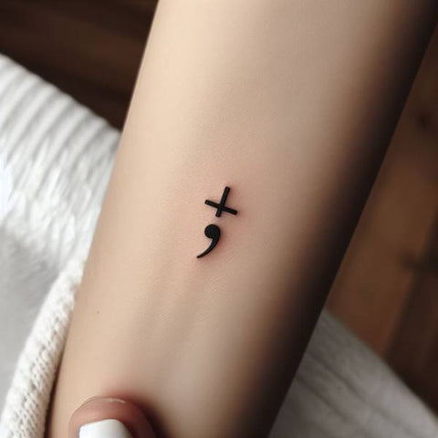 Semicolon Tattoo with Cross 1