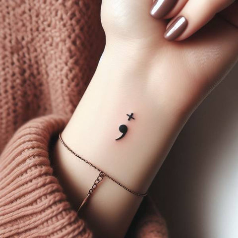 Semicolon Tattoo with Cross 2