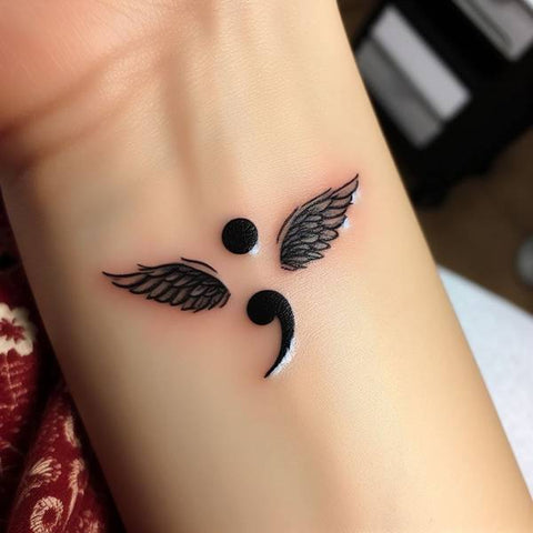 Semicolon Tattoo with Wings 2