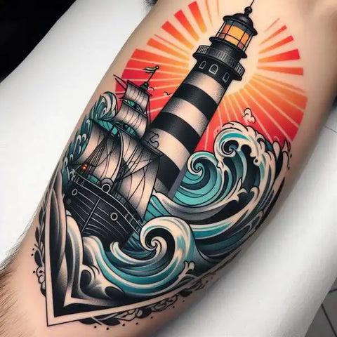 Ship and Lighthouse Tattoo 1