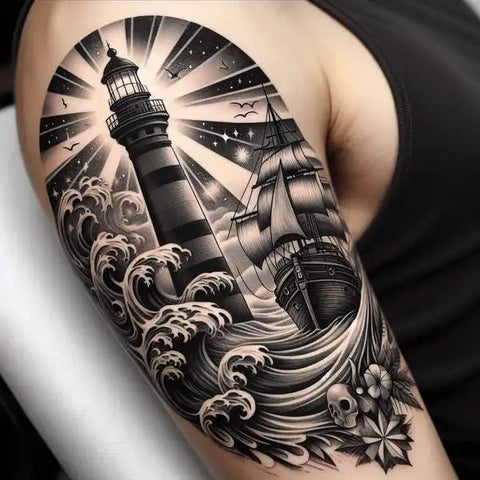 Ship and Lighthouse Tattoo 3