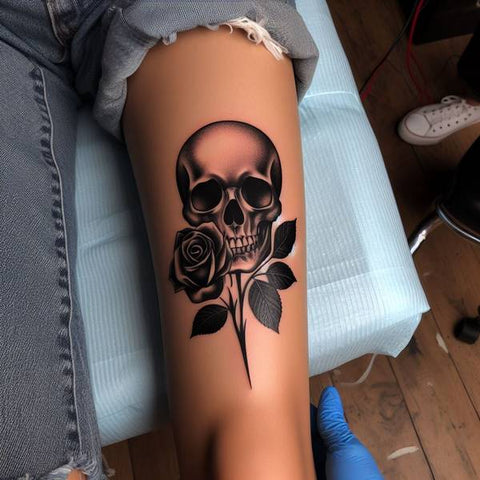 Skull and Black Rose Tattoo