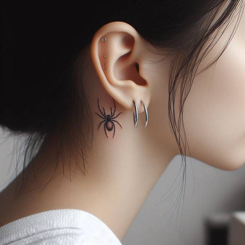 Spider Tattoo Behind The Ear