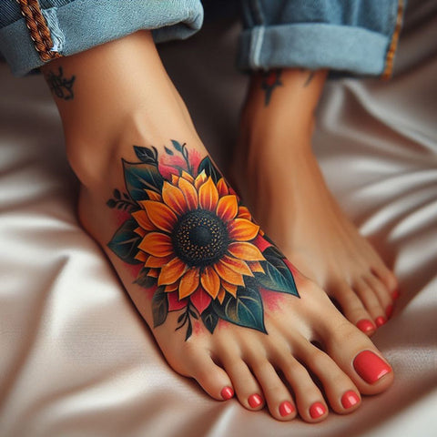 Sunflower Foot Tattoo