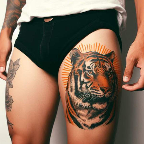 Tiger Thigh Tattoo