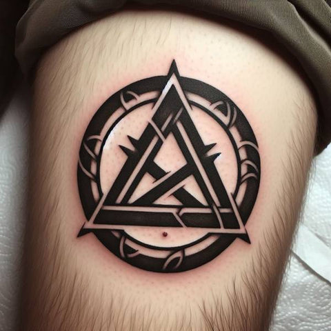 Valknut Thigh Tattoo 2