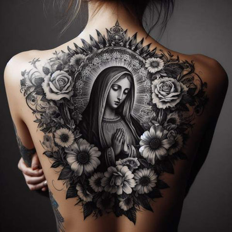 Virgin Mary Back Tattoo