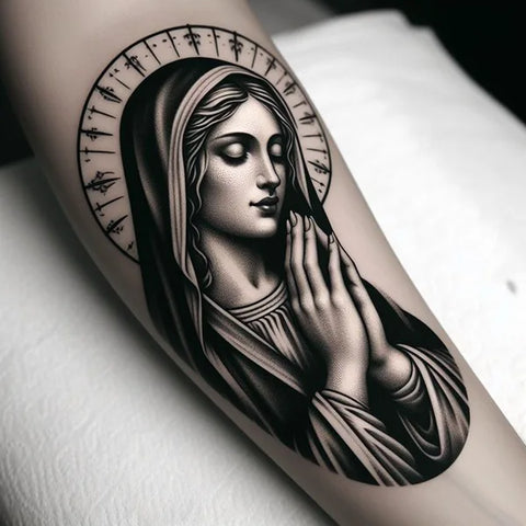 Virgin Mary Praying Hands Tattoo