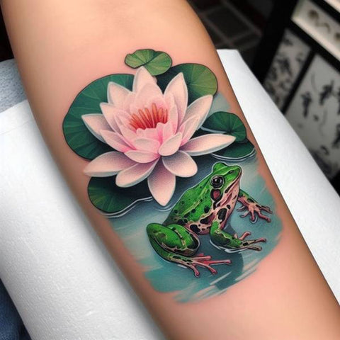 Water Lily And Frog Tattoo 1