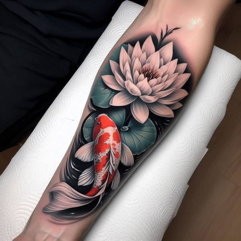 Water Lily And Koi Fish Tattoo 1