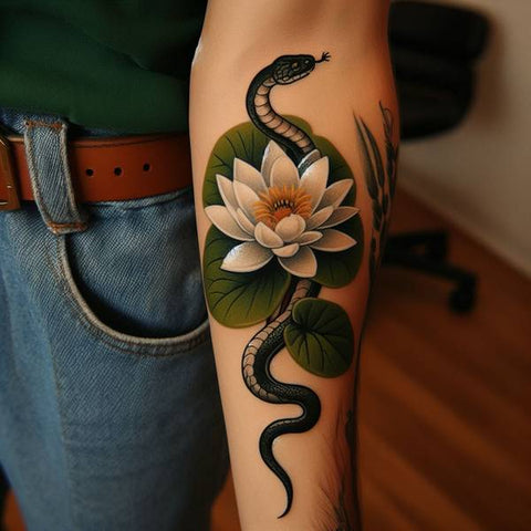 Water Lily And Snake Tattoo 1