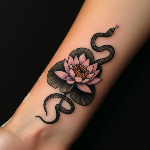 Water Lily And Snake Tattoo 2