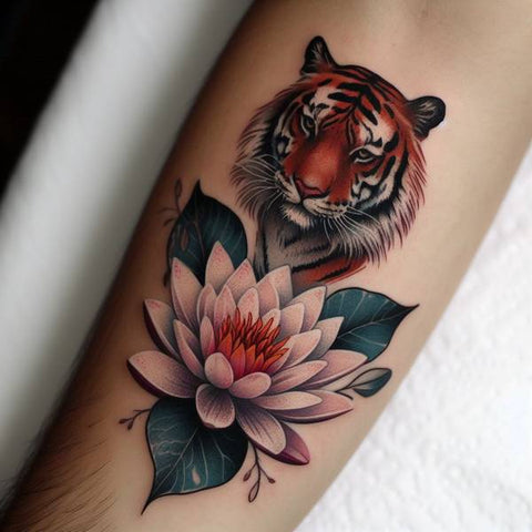 Water Lily And Tiger Tattoo