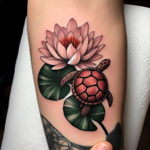 Water Lily And Turtle Tattoo 1